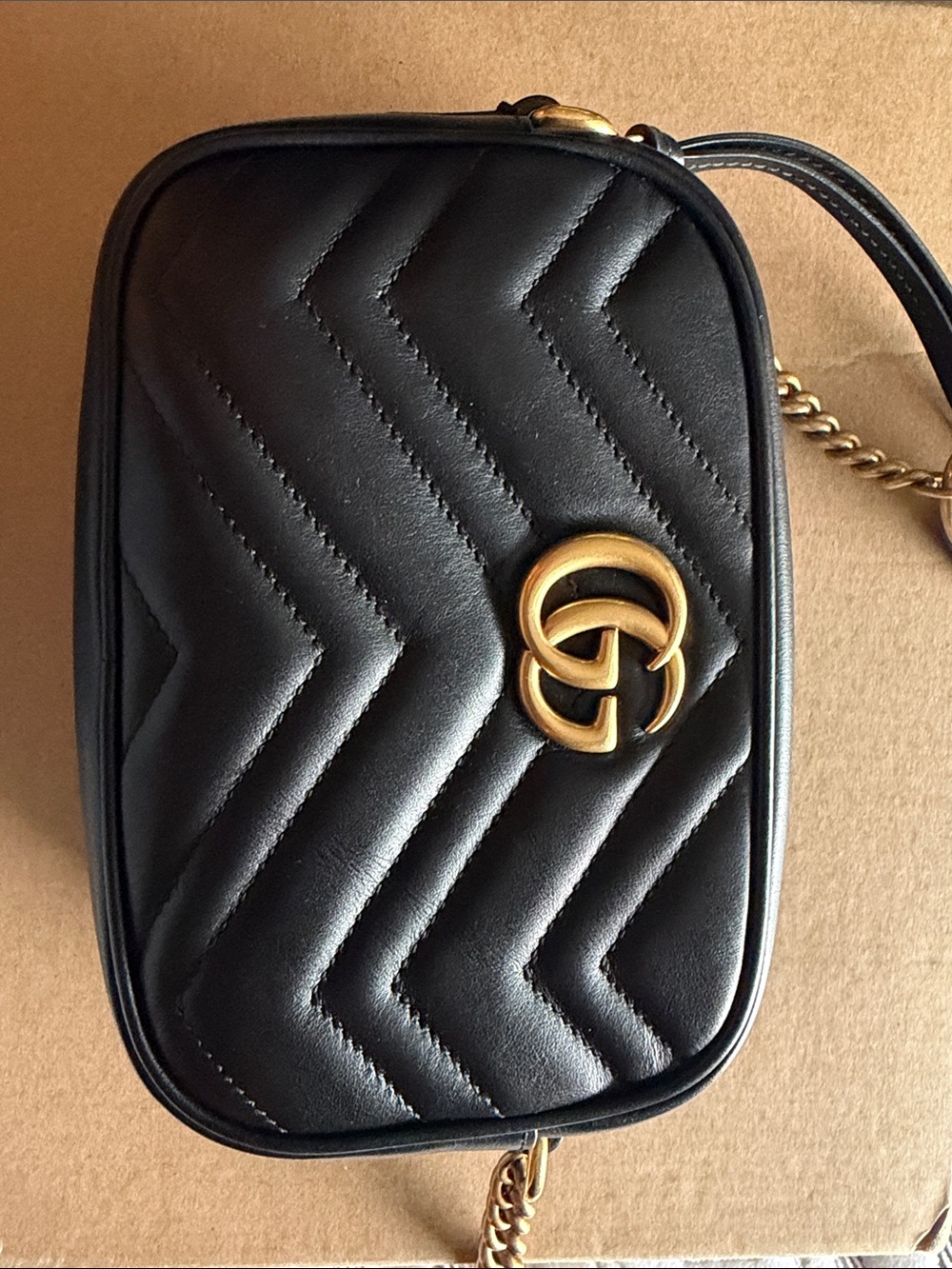 Black Quilted Leather Crossbody Bag with Gold Hardware